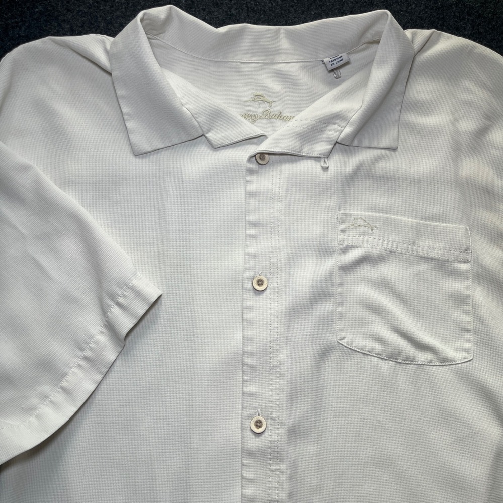 Tommy Bahama Shirt Mens XXL White Excellent IslandZone Silk Blend Button Front